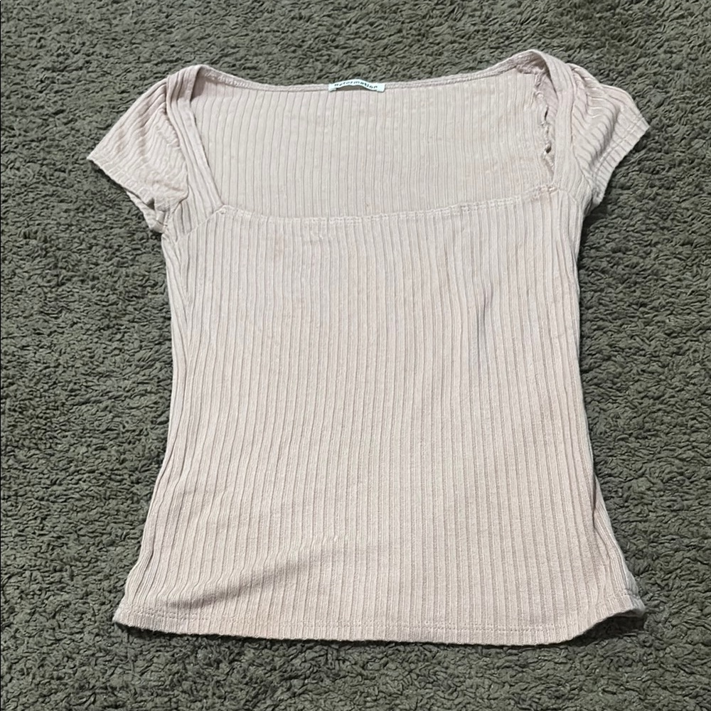 Reformation White Ribbed Fitted Blouse